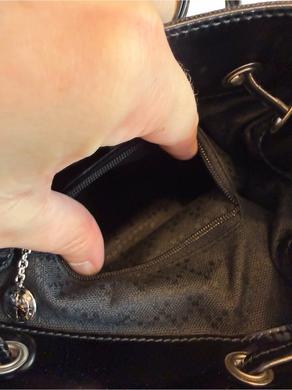Authentic Gucci Black Backpack Mini Drawstring Nylon Leather Trim W/Dust Bag - Picture 8 of 11